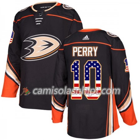 Camisola Anaheim Ducks Corey Perry 10 Adidas 2017-2018 Preto USA Flag Fashion Authentic - Homem